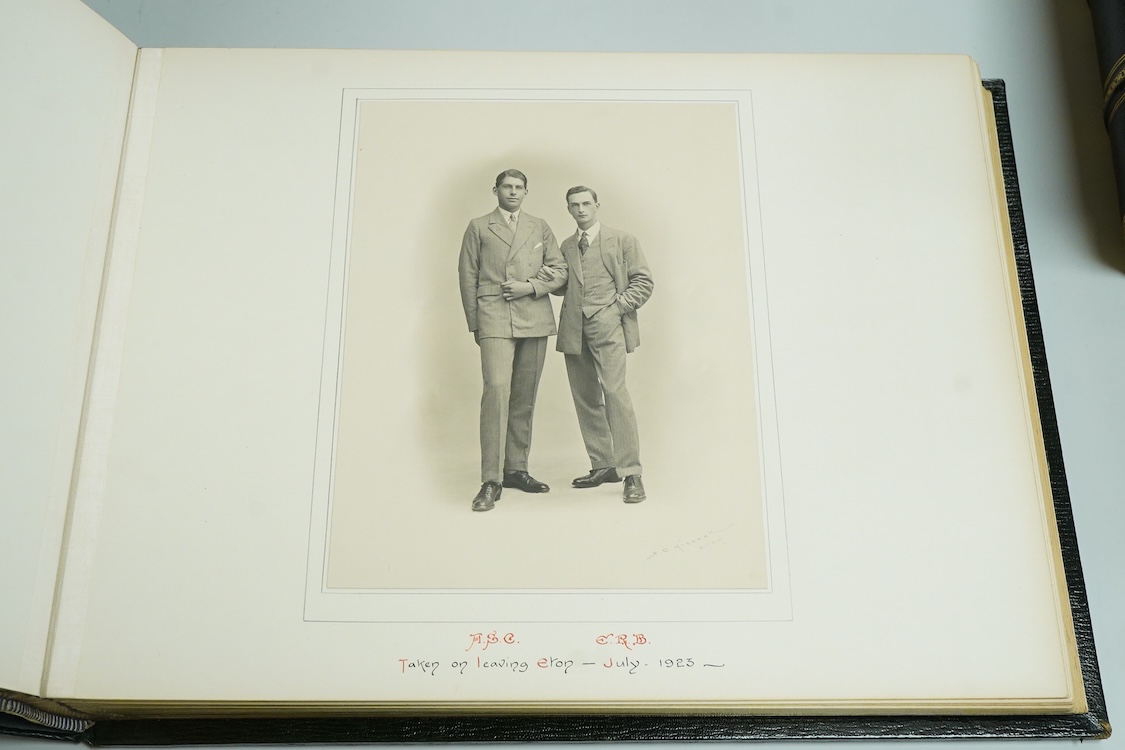 Edward Ralph Bickersteth (1904-1965), three green Morocco leather and gilt tooled albums of photographs relating to ERB’s Eton and Cambridge education and sporting achievements and travel 1918–1923, all with inscriptions